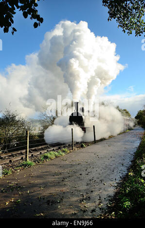 Klasse J15 keine 7564 nähert sich Bitton Bahnhof in Wolken von Rauch und Dampf, neben dem Bristol & Bad Bahnhof Weg. Stockfoto