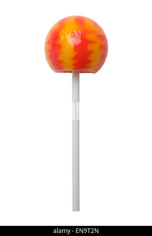 Gelbe und rote Gourmet Lollipop, Isolated on White Background. Stockfoto