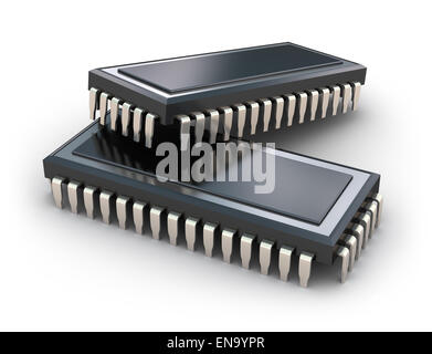 Computer-Chips, die isoliert auf weiss Stockfoto