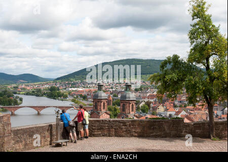 Blick von der Mildenburg Miltenberg und den Main, Odenwald, Bayern, Deutschland Stockfoto