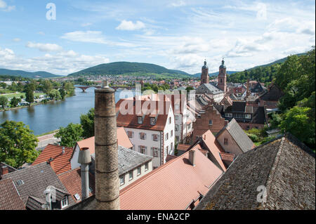 Blick von der Mildenburg Miltenberg und den Main, Odenwald, Bayern, Deutschland Stockfoto