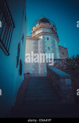 Leuchtturm Penyscola Aussicht, schöne Stadt Valencia in Spanien Stockfoto