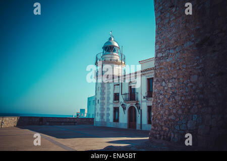 Leuchtturm Penyscola Aussicht, schöne Stadt Valencia in Spanien Stockfoto