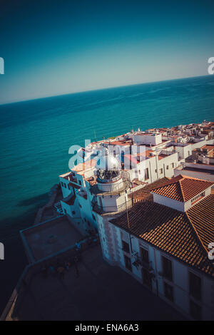 Leuchtturm Penyscola Aussicht, schöne Stadt Valencia in Spanien Stockfoto