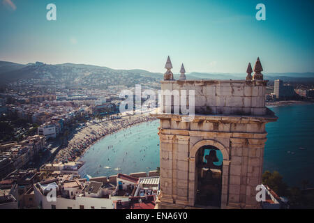 Penyscola Dorfansichten von der Burg, Provinz Valencia, Spanien Stockfoto