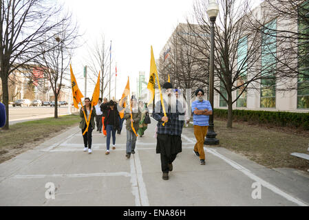 Eine Gruppe von rund 100 Demonstranten Sikh inszenierte eine Demonstration in der Nähe auf der Princes Gate, einen kurzen Spaziergang vom wo Modi festgelegt ist Stockfoto