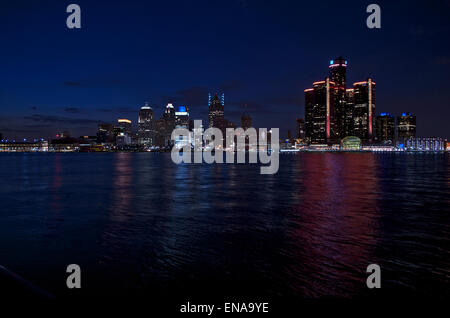 Detroit, Michigan Abend Panorama 2015 Stockfoto