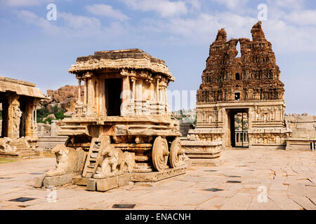 Stein-Wagen am Vittala Tempel, Hampi. Stockfoto