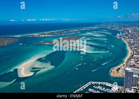 Southport Broadwater Gold Coast Queensland Australien Luftbild, Blick nach Süden vom Runaway Bay Stockfoto