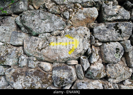 typische auszuschildern auf dem Camino de Santiago in Spanien, Ferngespräche Wallfahrt, Europa Stockfoto
