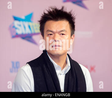 J.Y Park, 29. April 2015: südkoreanischer Sänger und Musikproduzent J.Y Park (Park Jin-Young), der CEO und Gründer von JYP Entertainment, besucht eine Pressekonferenz ein Reality-Programm, "Sechzehn" in Seoul, Südkorea. "Sechzehn" ist ein Programm von JYP Entertainment und Mnet hergestellt werden. © Lee Jae-Won/AFLO/Alamy Live-Nachrichten Stockfoto