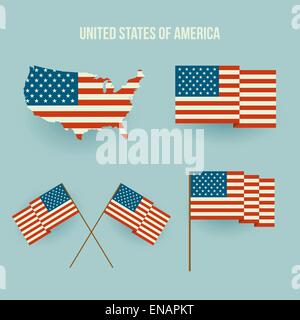 Vektor-Set der amerikanischen Flagge und Karte. Flaches design Stock Vektor