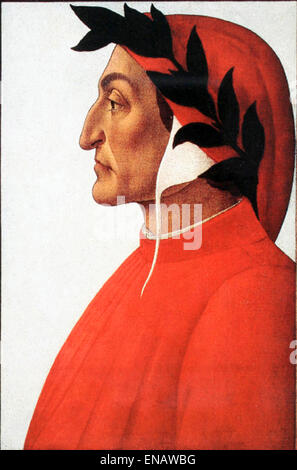 Durante Degli Alighieri, einfach genannt Dante, italienischer Dichter des späten Mittelalters. Alighieri Porträt von Sandro Botticelli 1495 Stockfoto