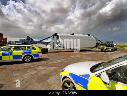 Fullabrook Wind Farm die Vestas V90-3MW Turbinen Ankunft auf den LKW-Transport zum Aufstellungsort in Nord-Devon Stockfoto