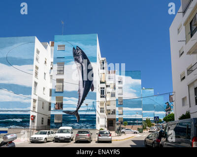 Angeln Tag Wandgemälde von Jose Fernandez Rios in Estepona Spanien Stockfoto