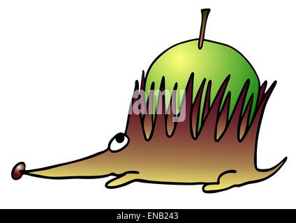 Cartoon Illustration der behaarte Igel mit Apfel Stock Vektor