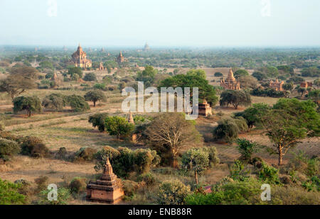 Die staubige Bagan schlicht verziert mit Ziegel Tempel so weit das Auge sehen Bagan Myanmar Stockfoto