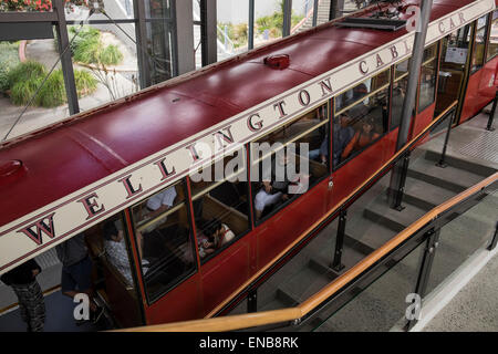 Wellington-Seilbahn führt vom Lampton Quay zu den botanischen Gärten, Wellington, Neuseeland. Stockfoto