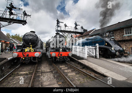 Dampfzüge in Grosmont für Tour de Yorkshire, darunter Sir Nigel Gresley Stockfoto