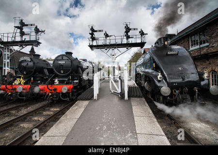 Dampfzüge in Grosmont für Tour de Yorkshire, darunter Sir Nigel Gresley Stockfoto