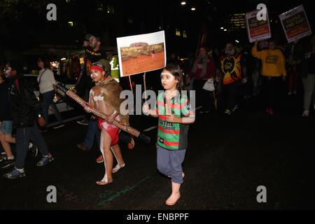 Protest gegen die erzwungene Schließung des remote Aborigine-Gemeinden in Sydney. Stockfoto