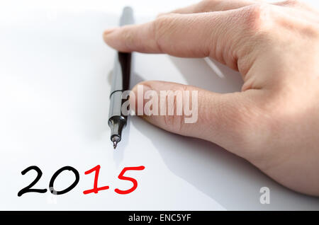 Stift in der Hand isoliert auf weißem Hintergrund 2015 Konzept Stockfoto