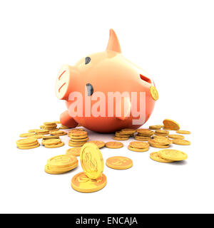 Sparschwein und goldenen Münzen mit Dollarzeichen Stockfoto