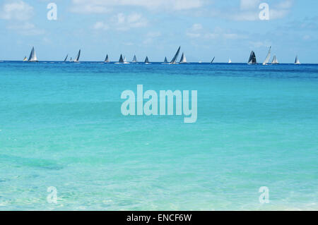 St Barth, St. Barths, Saint-Barthélemy, Französische Antillen, Französische Antillen: Segeln Boote während der Regatta Les Voiles de Saint Barth 2015 Stockfoto
