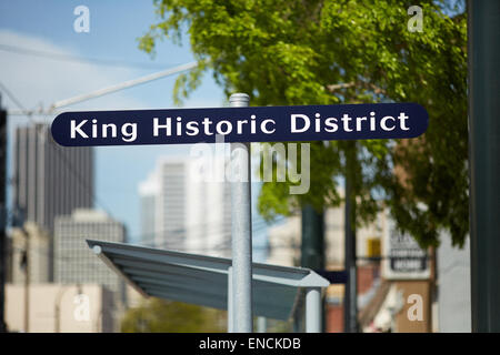 "Downtown Atlanta in Georga USA Atlanta Straßenbahn Station Zeichen König Historic District in Auburn Ave Stockfoto