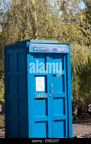 Traditionelle Dr Who Tardis alte altmodische Stilpolizei box in Tasmanien, Australien Stockfoto