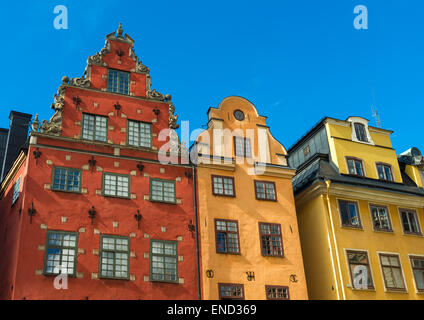 Gebäude von Stortorget ('Grand Square') in Gamla Stan, der Altstadt von Stockholm, Schweden Stockfoto