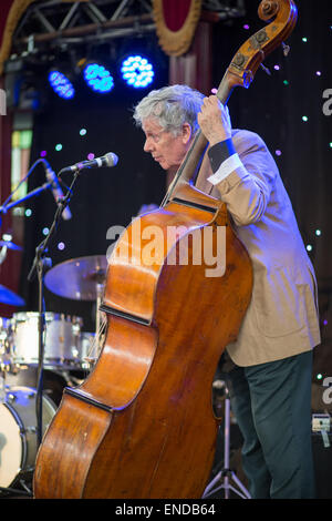 Herbie Flowers Jazz Frühstück mit Herbie Flowers on Bass im Brighton Spiegeltent, Brighton Fringe, Old Steine, Brighton, East Sussex, UK. 3.. Mai 2015 Stockfoto