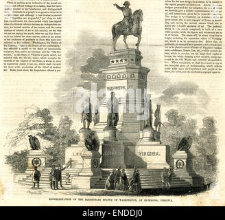 Die Reiterstatue von George Washington in Richmond, Virginia, ist eine Hommage an den ersten Präsidenten der Nation. Diese Darstellung zeigt Washingtons Führung und seinen Beitrag zur amerikanischen Unabhängigkeit und ist ein bedeutendes historisches Denkmal. Stockfoto