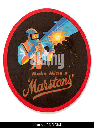 Vintage British Beer Mat Werbung Marstons Brauerei Stockfoto