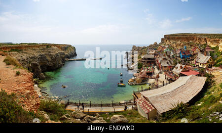 "Popeye Village" ist eine Touristen-Attraktion in Malta Stockfoto