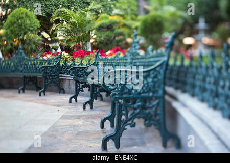 Grünen Eisenbank Jardin De La Union in Guanajuato Mexiko Stockfoto