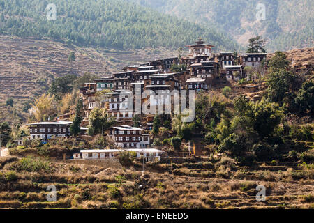 Altes Rinchengang Dorf, Wangdue Phodran, westliche Bhutan, Asien Stockfoto