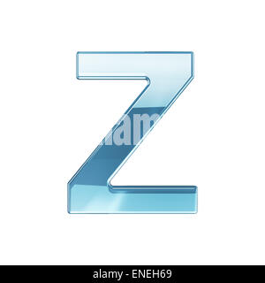3D Render Glas glänzend transparent Alphabet Buchstaben - Z. isoliert auf weißem Hintergrund Stockfoto