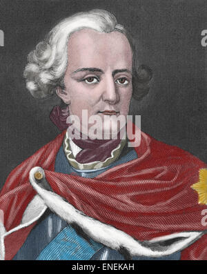 Friedrich II. der große (1712-1786).  König von Prusian und Kurfürst von Brandenburg. Haus von Hohenzolern. Porträt. Gravur. des 19. Jahrhunderts. Farbige. Stockfoto