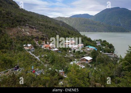 Caleta Tortel Küstendorf. Region Aysén. Chile Stockfoto