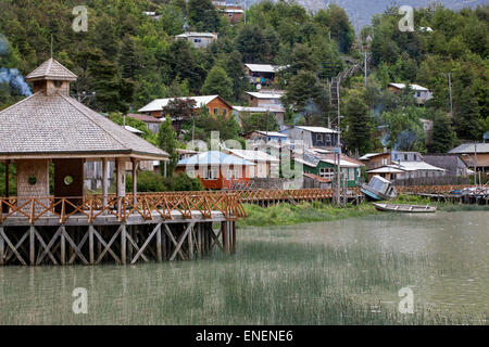 Caleta Tortel Küstendorf. Region Aysén. Chile Stockfoto