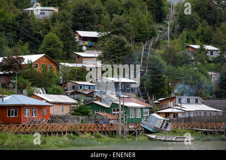 Caleta Tortel Küstendorf. Region Aysén. Chile Stockfoto