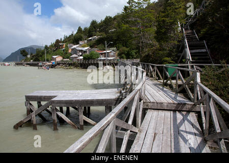 Caleta Tortel Küstendorf. Region Aysén. Chile Stockfoto