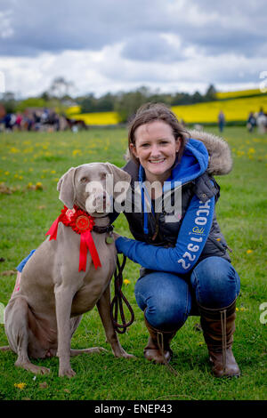 Hunde und ihre Besitzer teilnehmen an einem Alvechurch Riding Club Show in der Hoffnung, dass ihr Hunden können sie Preise gewinnen helfen können Stockfoto