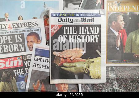 Britische Zeitungen nach der Amtseinführung von Präsident Barack Obama am 20. Januar 2009. Stockfoto
