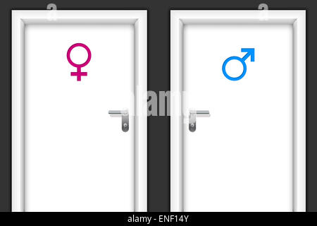 WC-Türen mit Geschlecht Symbole für Mann und Frau Stockfoto