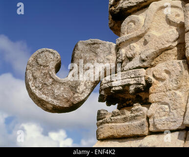 Chichen-Itza, Yucatan, Mexiko. Der Regengott Chaac-Maske. Die prähispanische Stadt Chichen-Itza ist ein UNESCO-Weltkulturerbe Stockfoto