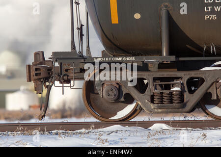 Waggon Wheels Tanker Metall bewegen hautnah Stockfoto