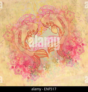 Japanische Karpfen Koi-Karpfen auf Vintage-Hintergrund Stockfoto