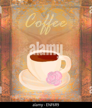 Tasse Kaffee, Vintage Karte Stockfoto